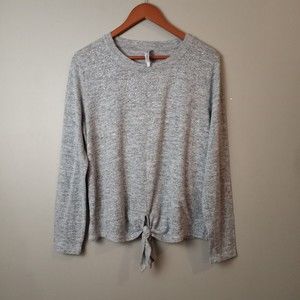 LC Couture Sweater Womens Size XL Gray Rhinestone Knotted Waist Pullover